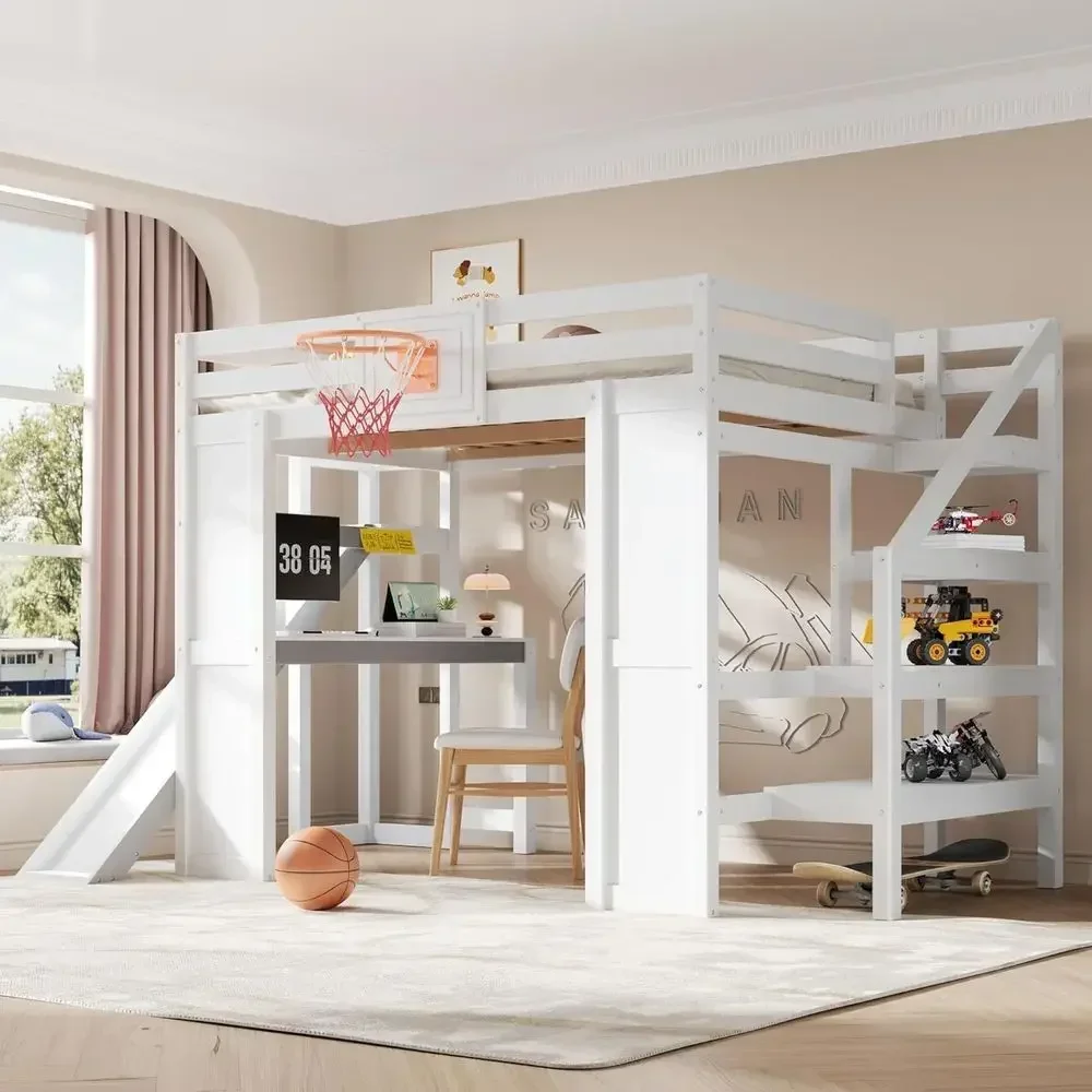 Basketball Hoop - Полноразмерная кровать-чердак с письменным столом и